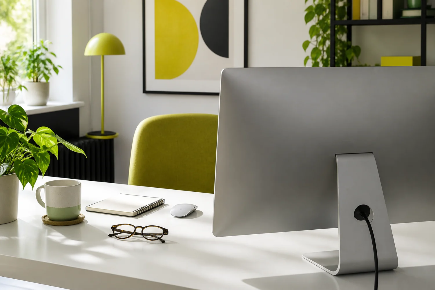Klidné pracovní místo s neoznačeným počítačem